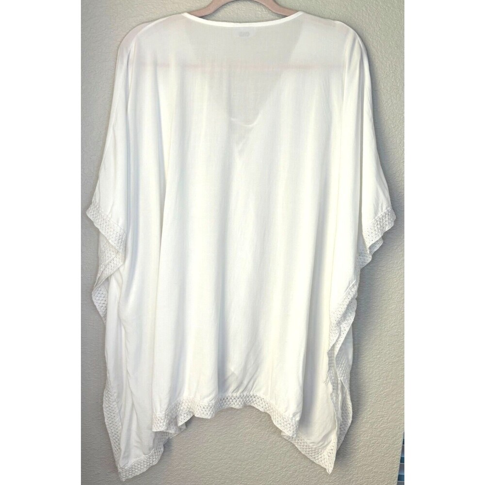 Bindya New York White Boho Top Caftan Swim Coverup Pom Pom Crochet Lace One Size - Picture 6 of 8
